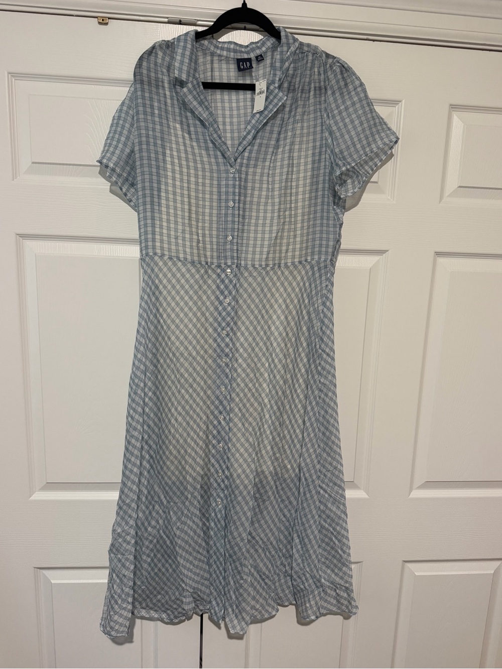 GAP Light Blue and White Plaid Midi Dress
